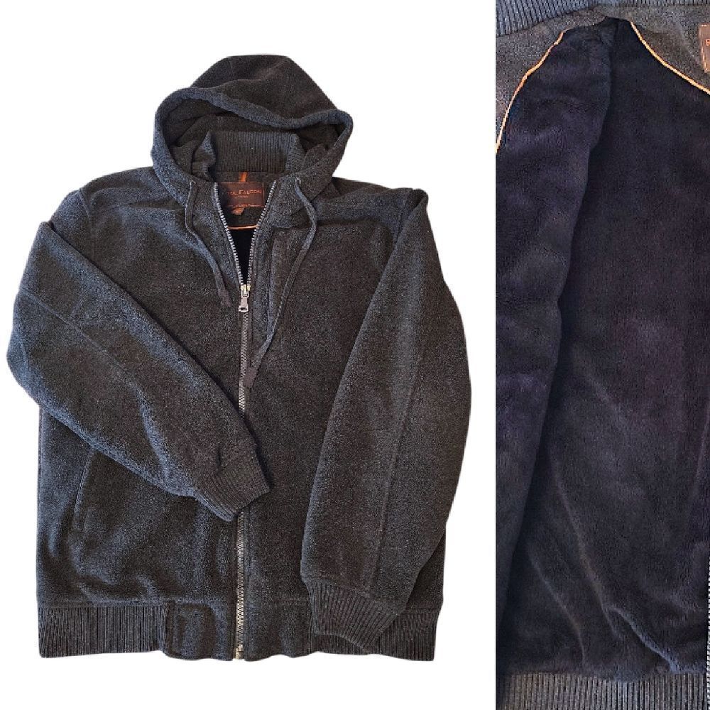 Y2K Dark Gray Thick Faux Fur Lined Hooded‎ Zip Jacket Men's Medium Winter